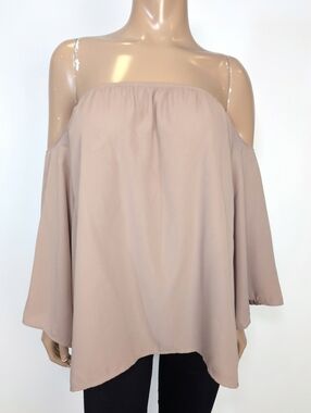 Room Service Nude Off-The-Shoulder Flowy Top Size Medium Oversized Neutral